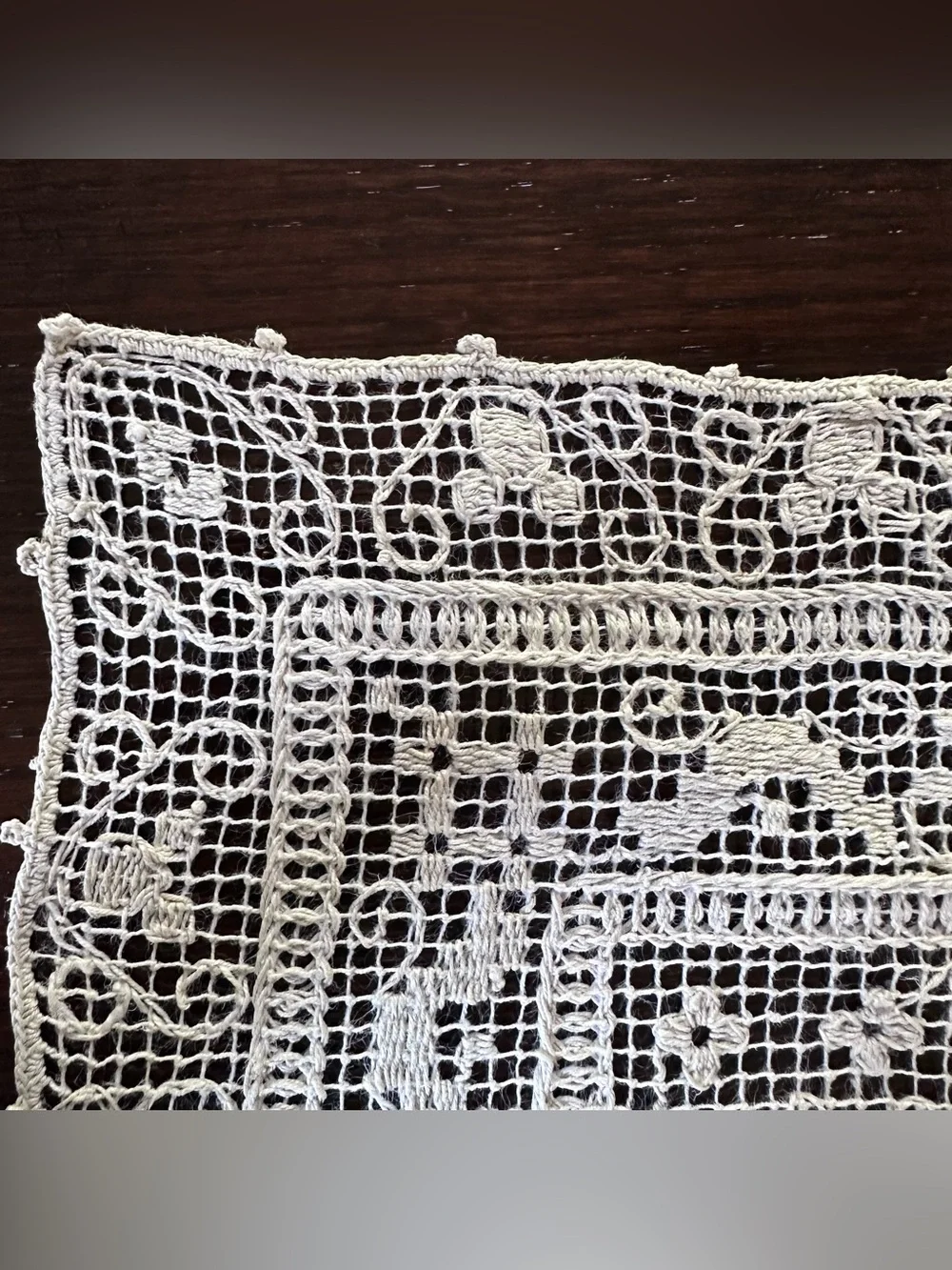 Vintage Filet Crochet Lace Banquet 18 Placemats 11x17 Runner 46x15 Ecru 19pc Set